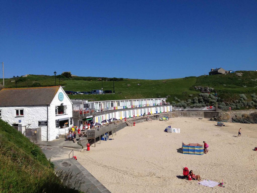 Beach huts on Porthgwidden Beach in St Ives, Cornwall