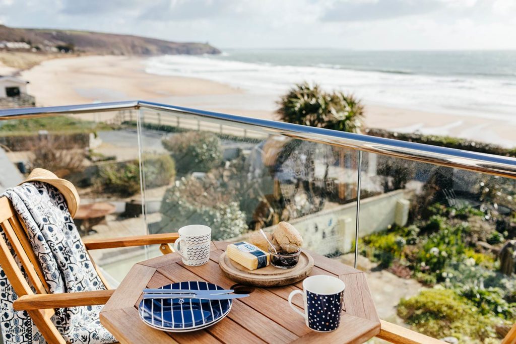 Bodeeve master bedroom balcony with amazing Praa Sands beach views