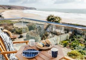 Bodeeve master bedroom balcony with amazing Praa Sands beach views